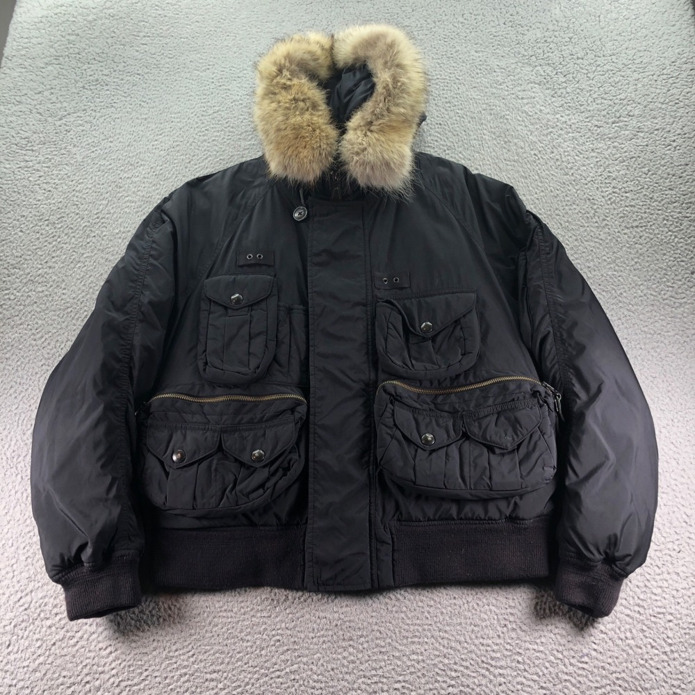 VTG Polo Ralph Lauren Jacket Mens Medium Down Flight Aviator Bomber Coyote Fur